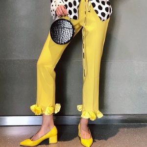 Bright Yellow Pants with Floral Bottom
